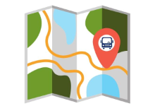 Map graphic with school bus pin